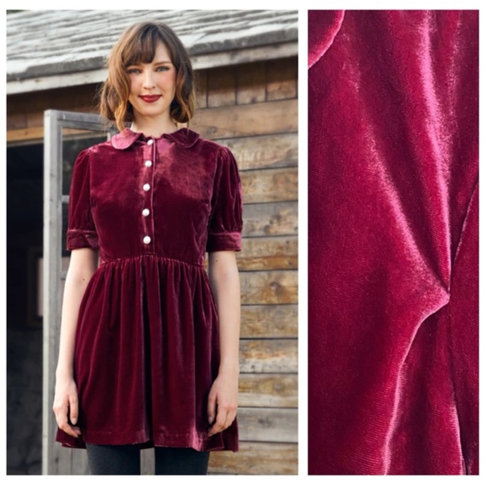 ModCloth Red Velvet Such A Stunner Collared Shirt Dress 0
